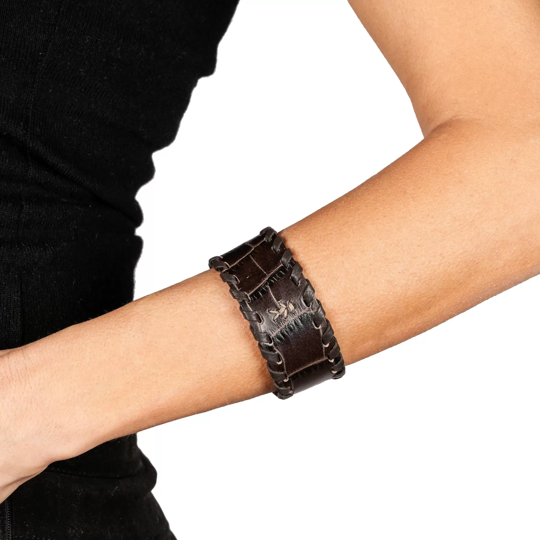 Cheap Bracelet Animal Printed Crocodile Dark Brown Leather Jewelry