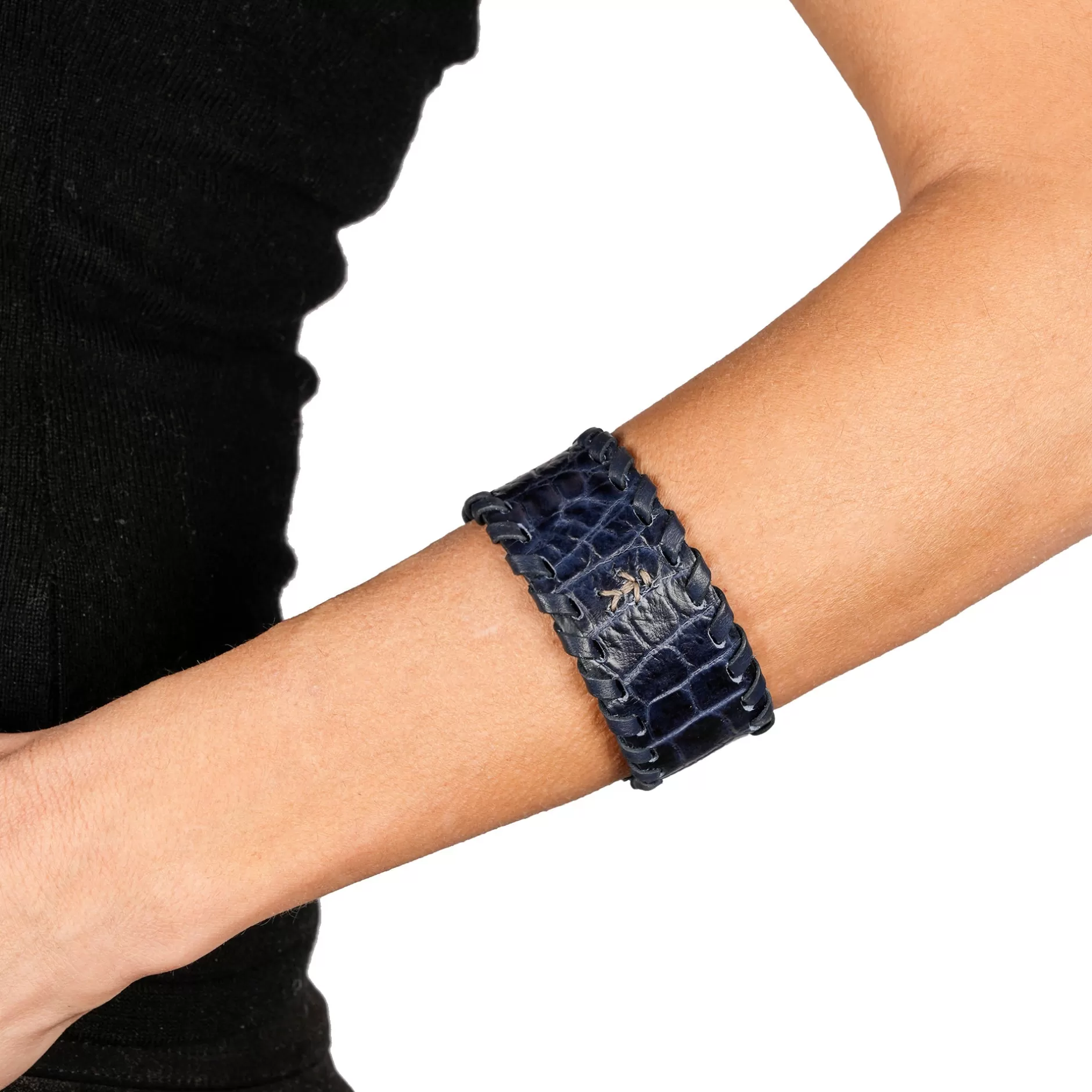 Best Bracelet Animal Printed Crocodile Deep Blue Leather Jewelry