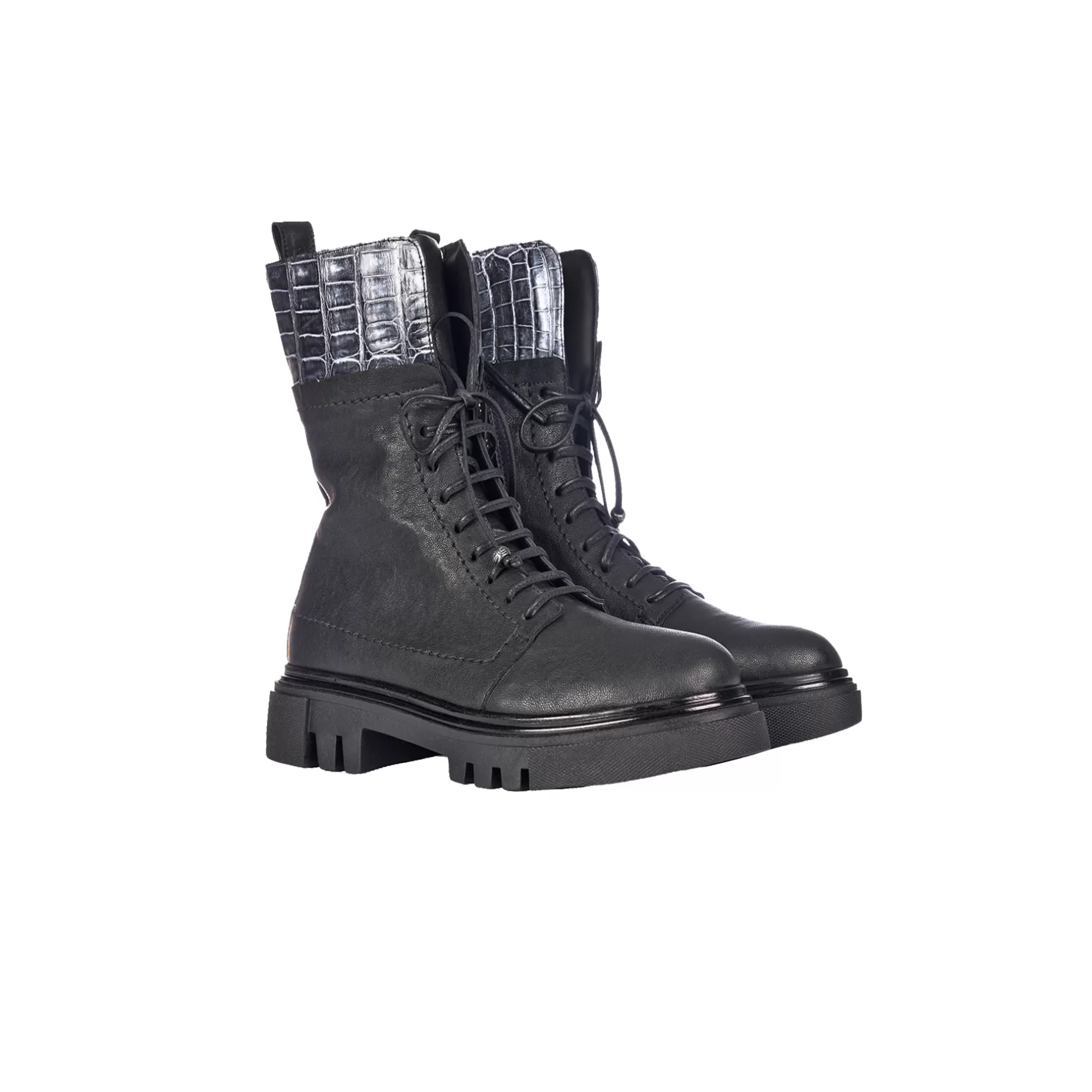 Online Combat Boot Old Iron Black With Crocodile Shoes