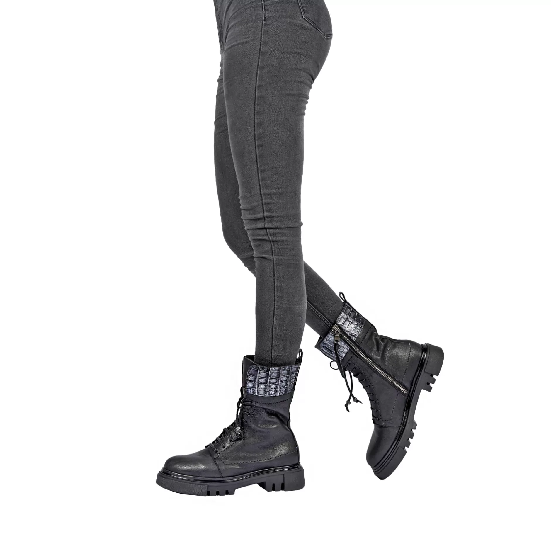 Online Combat Boot Old Iron Black With Crocodile Shoes