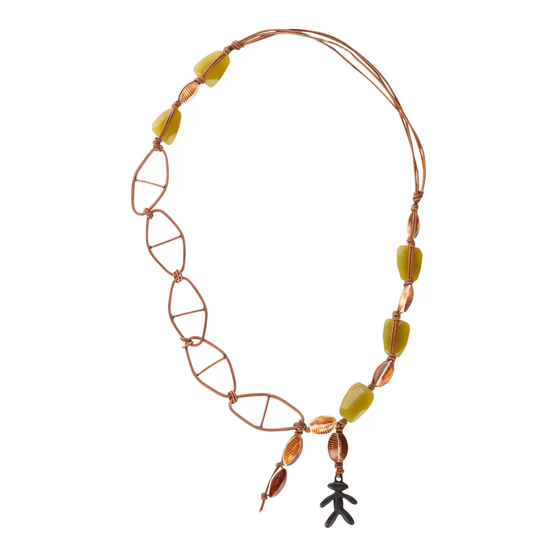 Outlet Necklace Guinea Green Jade Stone Leather Jewelry