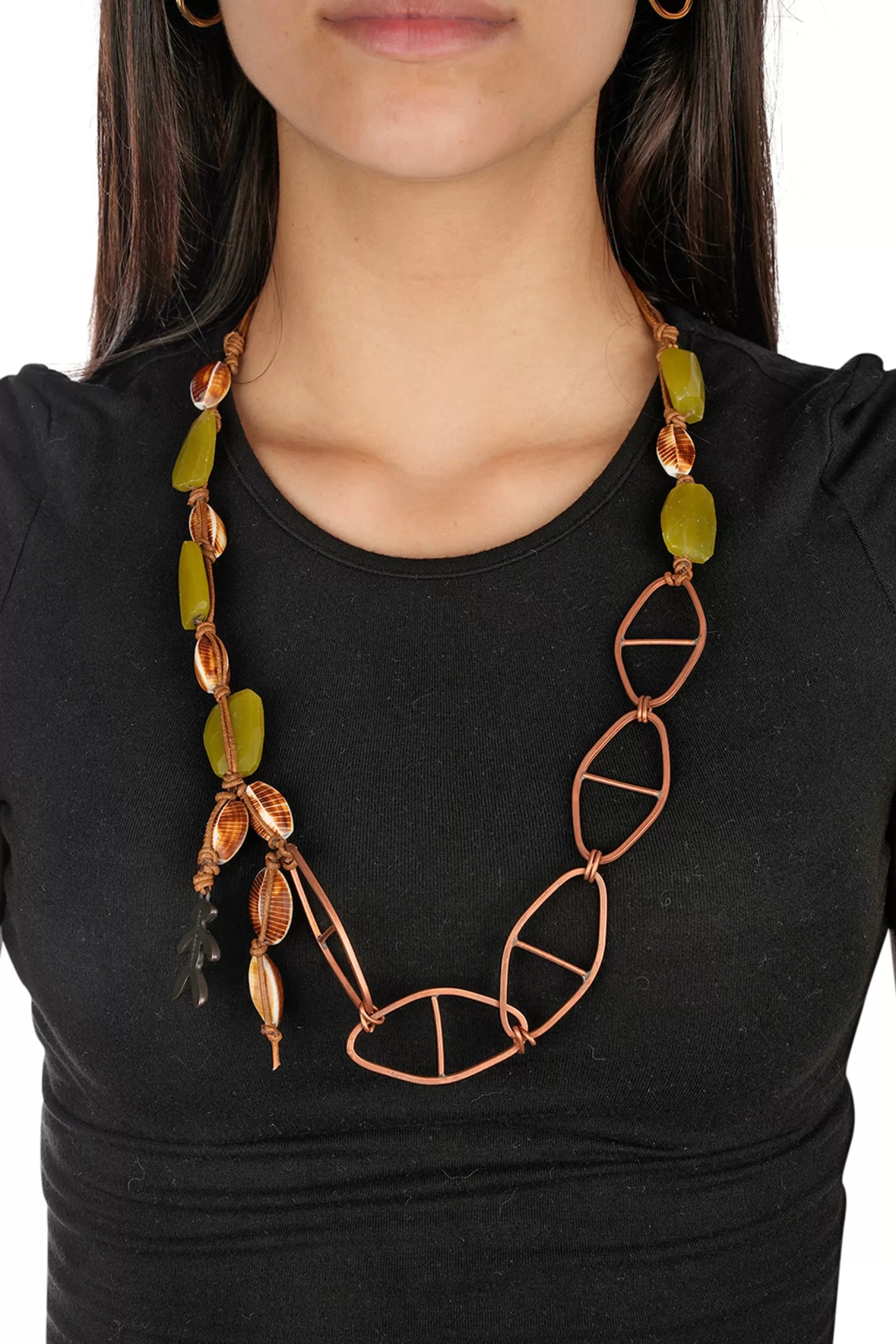 Outlet Necklace Guinea Green Jade Stone Leather Jewelry