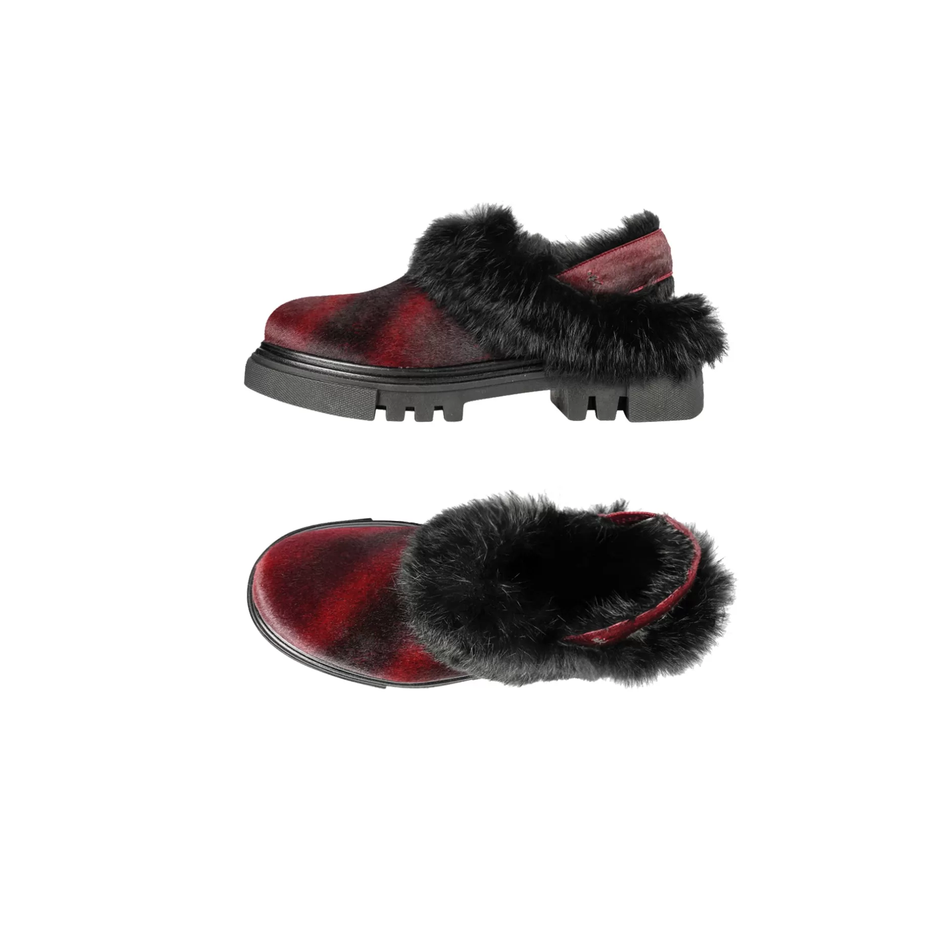 Shop Open Back Fur Mules Pony Burgundy Shoes