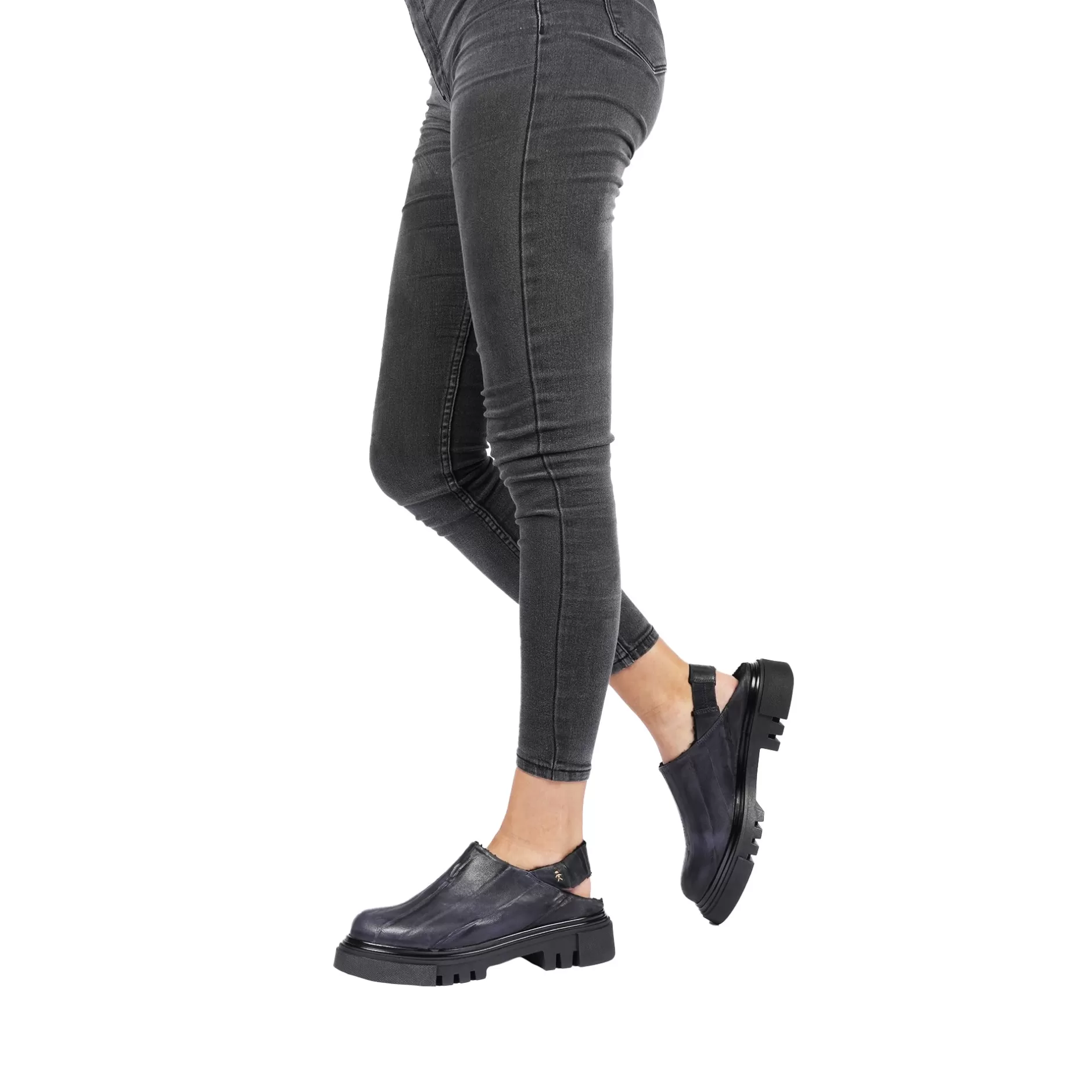 Fashion Open Back Slipper Plissettato Deep Blue Shoes