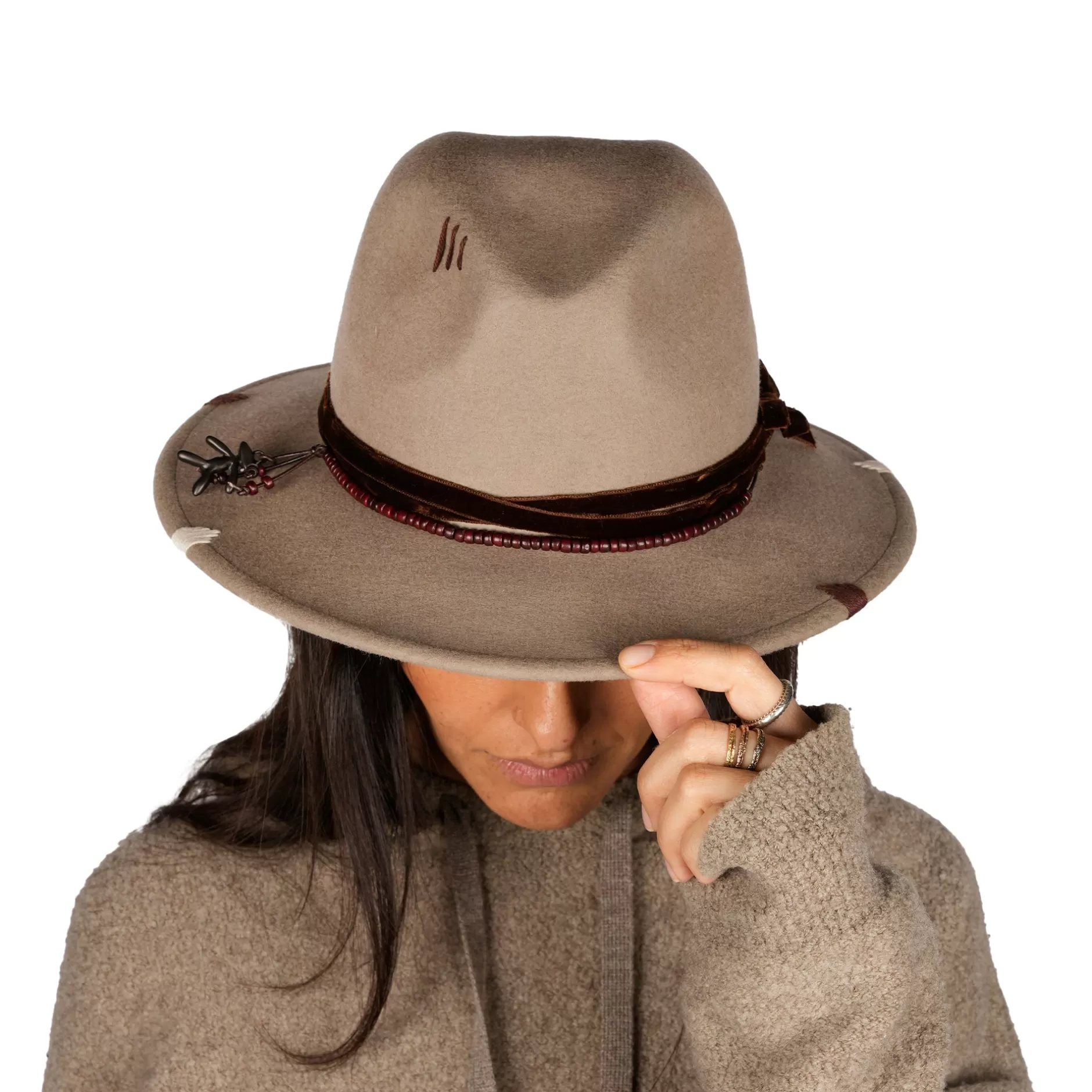 Outlet Velvet Hat Wool Beige Hats