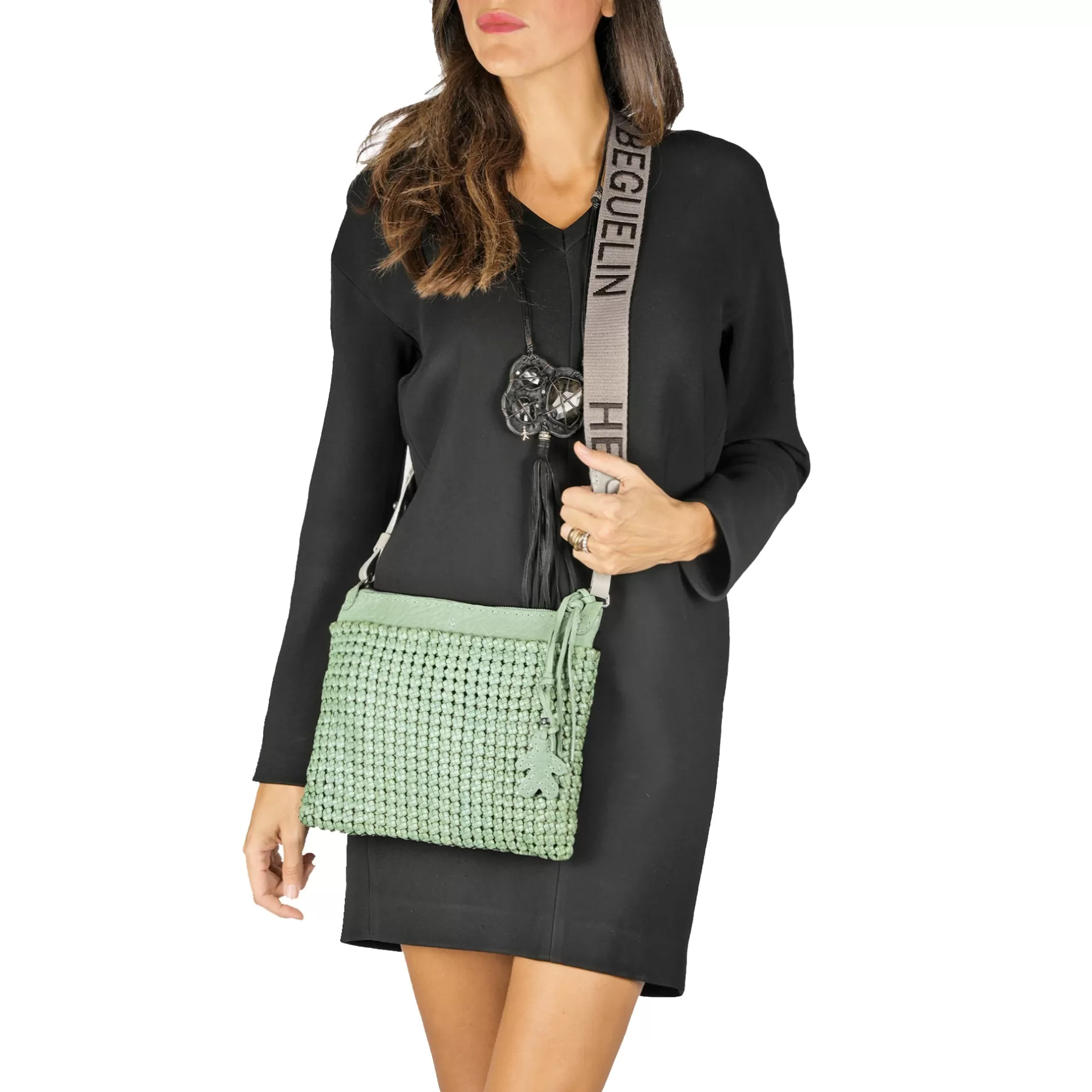 Online Zip Clutch S Hb Intreccio Crochet Light Green Bags